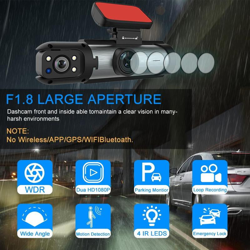 Ultimate 2-in-1 Car Dash Cam: Front & Rear Wide Angle with IR Night Vision, Loop Recording, and 32GB TF Card