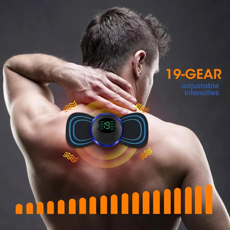 4PCS LCD EMS Neck & Back Massager: 8-Mode Pulse Muscle Stimulator for Pain Relief & Relaxation