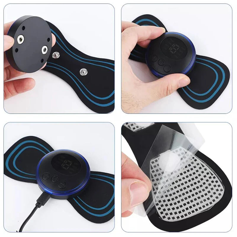 4PCS LCD EMS Neck & Back Massager: 8-Mode Pulse Muscle Stimulator for Pain Relief & Relaxation