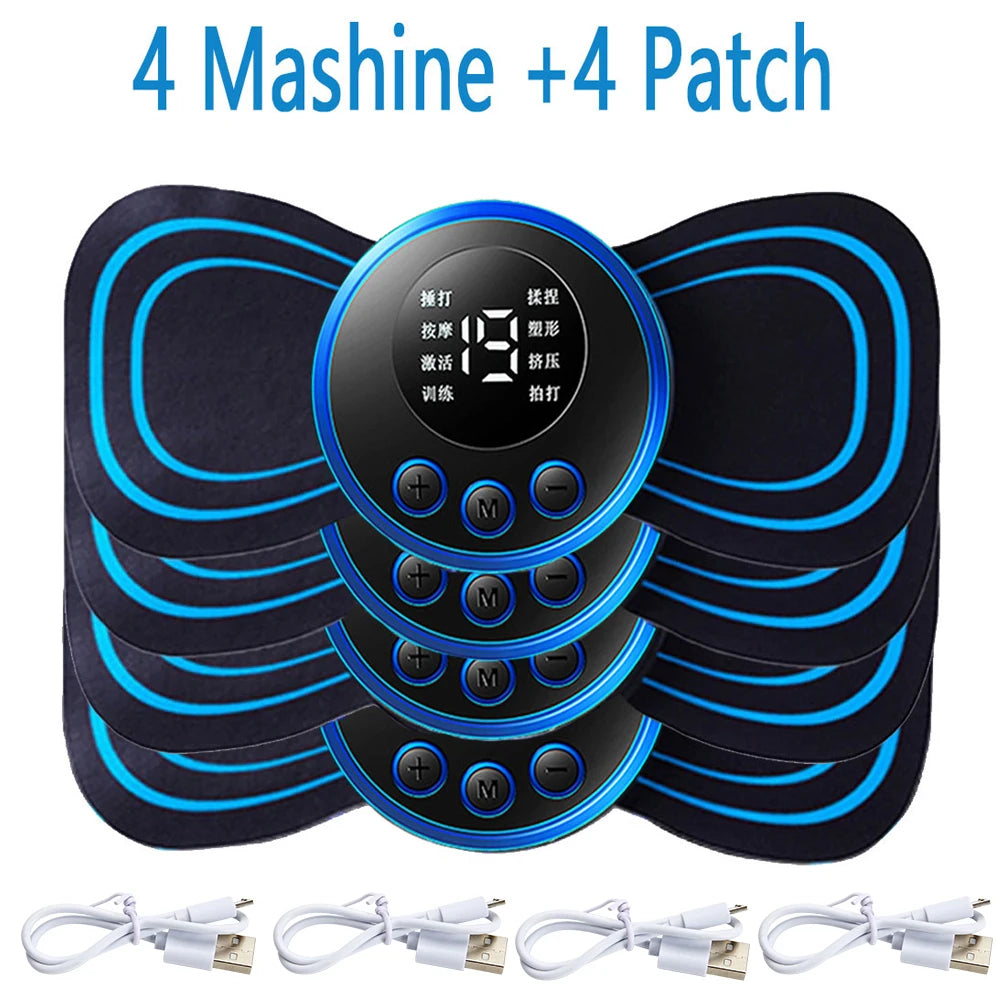 4PCS LCD EMS Neck & Back Massager: 8-Mode Pulse Muscle Stimulator for Pain Relief & Relaxation