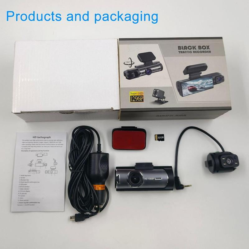 Ultimate 2-in-1 Car Dash Cam: Front & Rear Wide Angle with IR Night Vision, Loop Recording, and 32GB TF Card