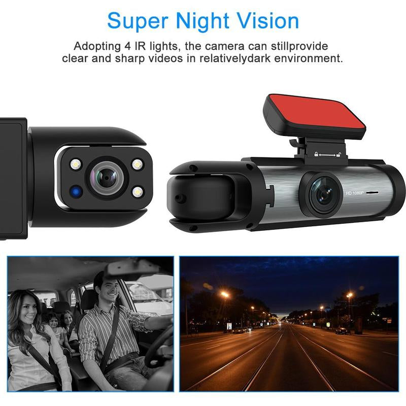 Ultimate 2-in-1 Car Dash Cam: Front & Rear Wide Angle with IR Night Vision, Loop Recording, and 32GB TF Card