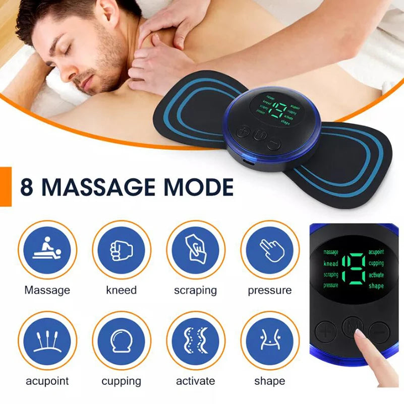 4PCS LCD EMS Neck & Back Massager: 8-Mode Pulse Muscle Stimulator for Pain Relief & Relaxation