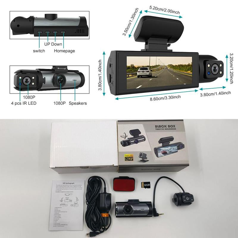 Ultimate 2-in-1 Car Dash Cam: Front & Rear Wide Angle with IR Night Vision, Loop Recording, and 32GB TF Card