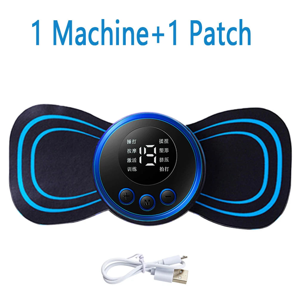 4PCS LCD EMS Neck & Back Massager: 8-Mode Pulse Muscle Stimulator for Pain Relief & Relaxation