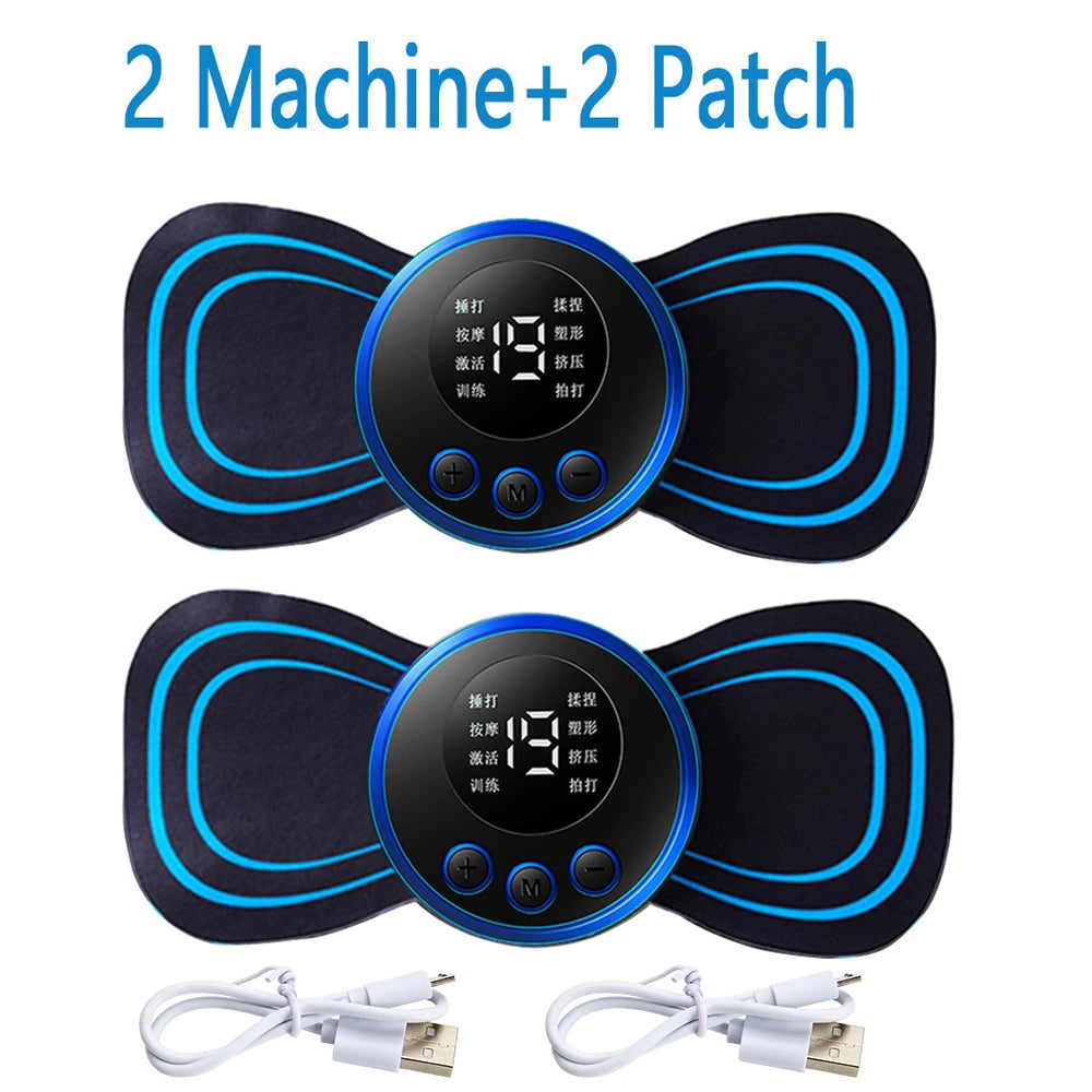4PCS LCD EMS Neck & Back Massager: 8-Mode Pulse Muscle Stimulator for Pain Relief & Relaxation