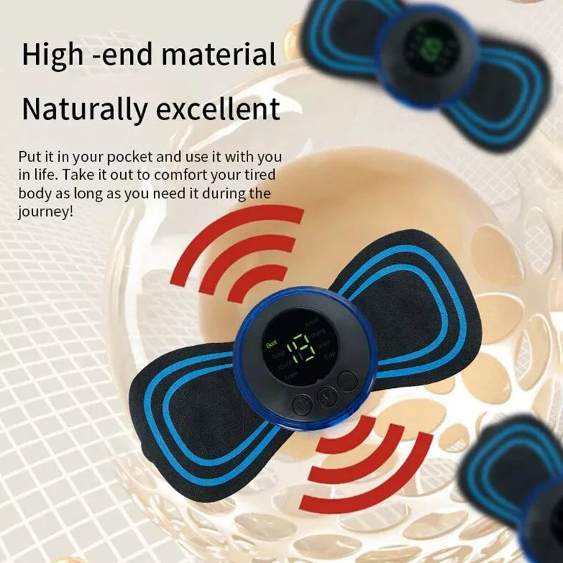 4PCS LCD EMS Neck & Back Massager: 8-Mode Pulse Muscle Stimulator for Pain Relief & Relaxation