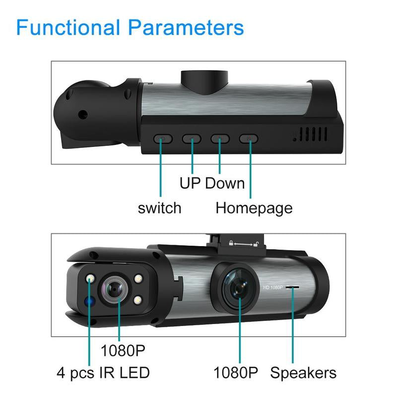 Ultimate 2-in-1 Car Dash Cam: Front & Rear Wide Angle with IR Night Vision, Loop Recording, and 32GB TF Card
