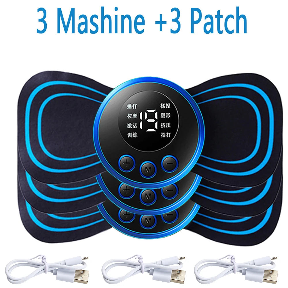 4PCS LCD EMS Neck & Back Massager: 8-Mode Pulse Muscle Stimulator for Pain Relief & Relaxation