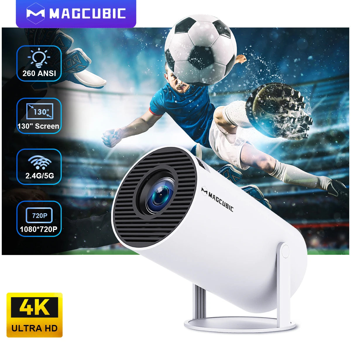  Portable Outdoor Projector Android 11 4K 1280*720P HY300 Pro 180°Flexible BT5.0 Cinema 