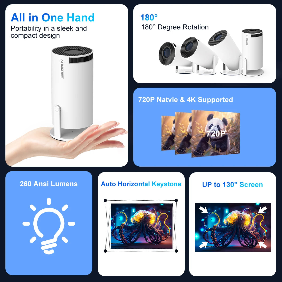  Portable Outdoor Projector Android 11 4K 1280*720P HY300 Pro 180°Flexible BT5.0 Cinema 