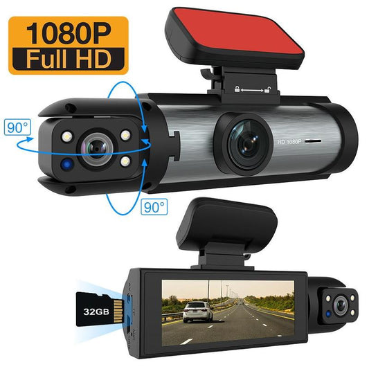 Ultimate 2-in-1 Car Dash Cam: Front & Rear Wide Angle with IR Night Vision, Loop Recording, and 32GB TF Card